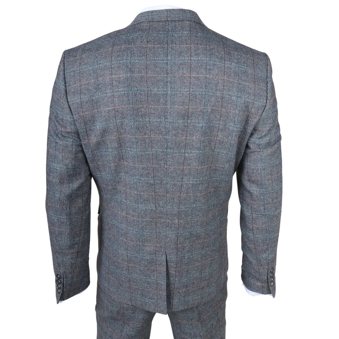 Costume trois pièces pour homme en tweed de laine à carreaux bleu clair et gris