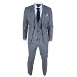 Costume trois pièces pour homme en tweed de laine à carreaux bleu clair et gris