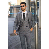 Costume trois pièces pour homme en tweed de laine à carreaux bleu clair et gris