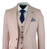 Mens Herringbone Tweed 3 Piece Suit Pink Blush Retro Vintage Short Reg Long