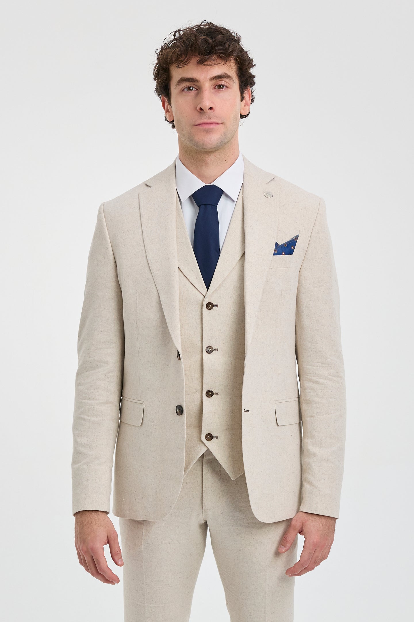 Costume de mariage d'été 3 pièces en lin beige pour homme TP-21
