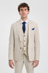 Costume de mariage d'été 3 pièces en lin beige pour homme TP-21