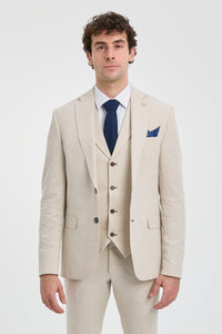 Costume de mariage d'été 3 pièces en lin beige pour homme TP-21