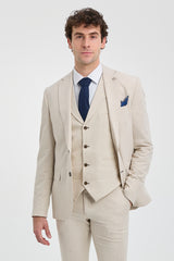 Costume de mariage d'été 3 pièces en lin beige pour homme TP-21