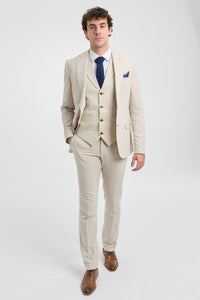 Costume de mariage d'été 3 pièces en lin beige pour homme TP-21