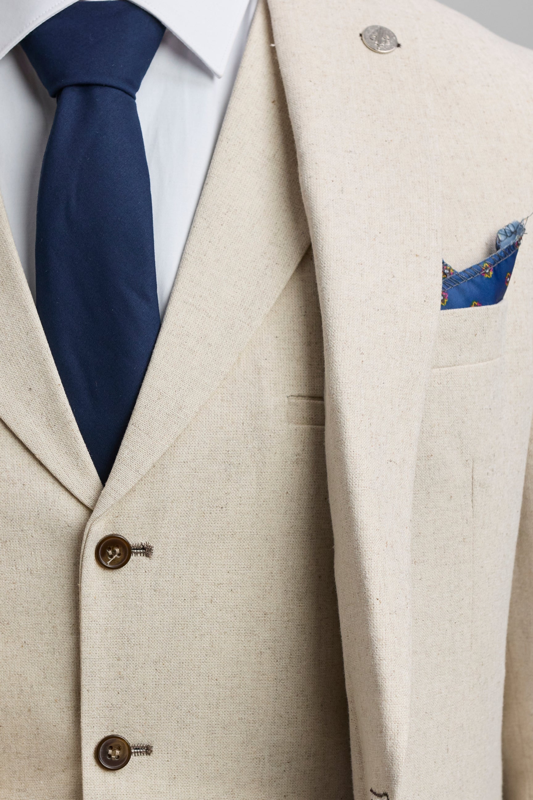 Costume de mariage d'été 3 pièces en lin beige pour homme TP-21