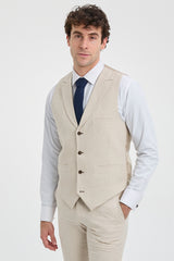 Costume de mariage d'été 3 pièces en lin beige pour homme TP-21