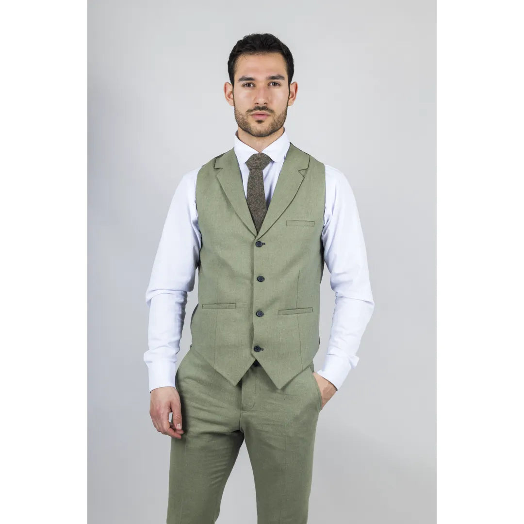 TP-22 Men's Sage 3-Piece Linen Summer Wedding Suit