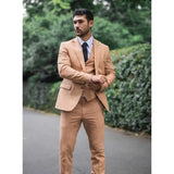 TP-23 - Costume de mariage d'été 3 pièces en lin camel pour homme