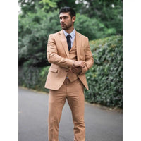 TP-23 - Costume de mariage d'été 3 pièces en lin camel pour homme