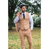 TP-23 - Costume de mariage d'été 3 pièces en lin camel pour homme