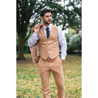 TP-23 - Costume de mariage d'été 3 pièces en lin camel pour homme
