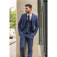 TP-24 - Costume de mariage d'été 3 pièces en lin bleu marine pour homme