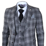Costume trois pièces pour homme en tweed gris à carreaux
