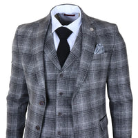 Costume trois pièces pour homme en tweed gris à carreaux