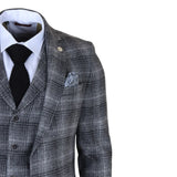 Costume trois pièces pour homme en tweed gris à carreaux