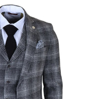 Costume trois pièces pour homme en tweed gris à carreaux