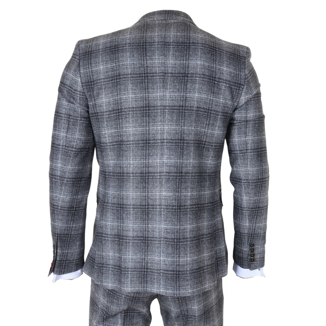 Costume trois pièces pour homme en tweed gris à carreaux