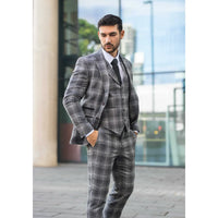 Costume trois pièces pour homme en tweed gris à carreaux
