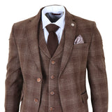 Costume trois pièces pour homme en tweed à carreaux marron