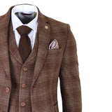 Costume trois pièces pour homme en tweed à carreaux marron