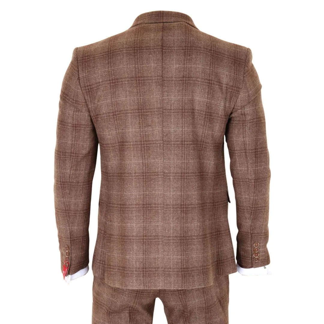 Costume trois pièces pour homme en tweed à carreaux marron