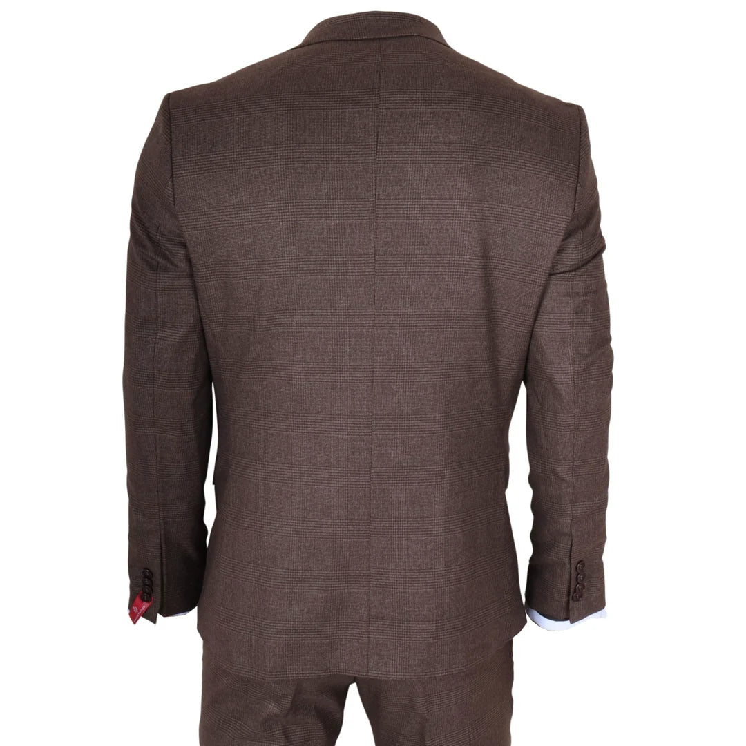 TP-50 - Costume trois pièces marron à carreaux Prince de Galles pour homme