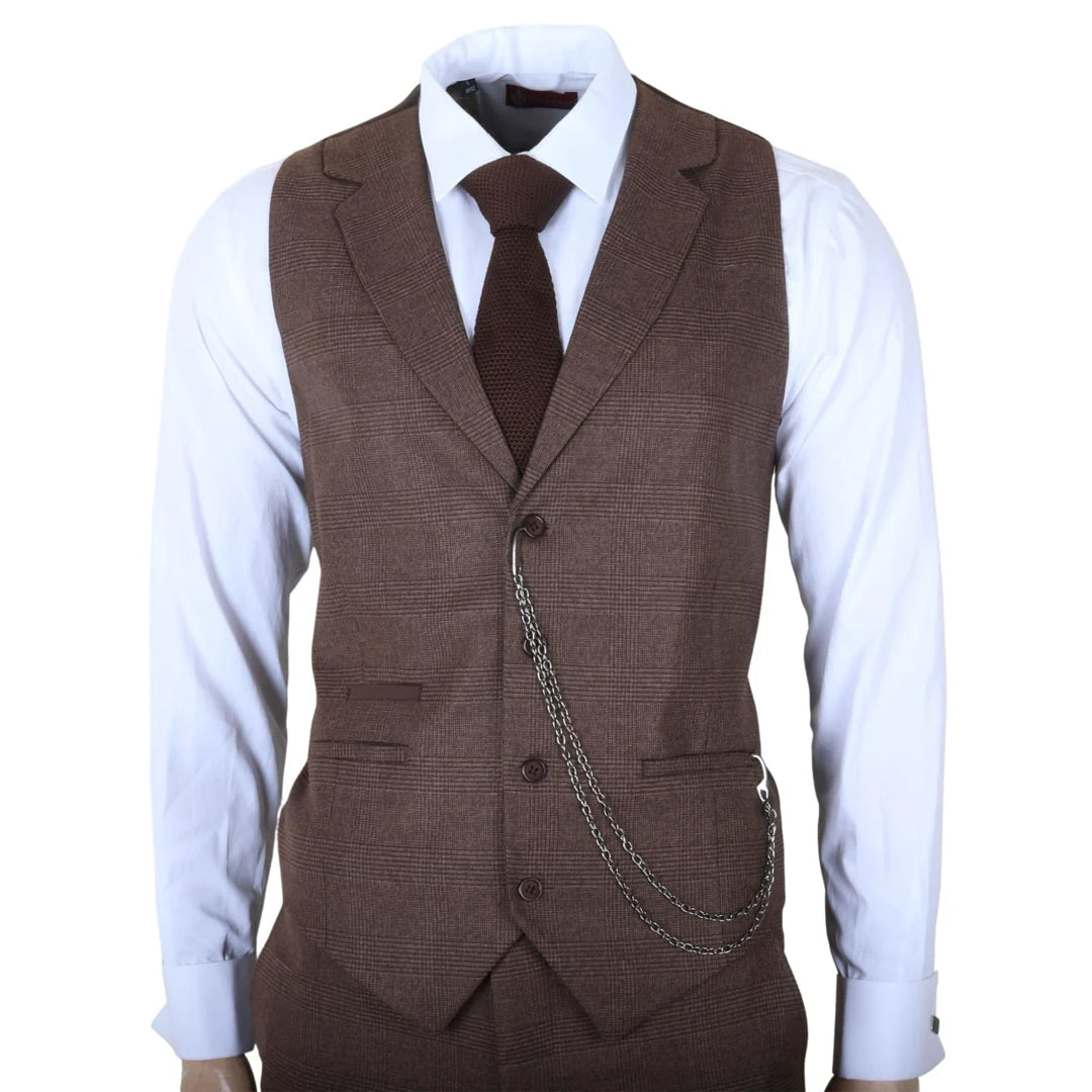 TP-50 - Costume trois pièces marron à carreaux Prince de Galles pour homme