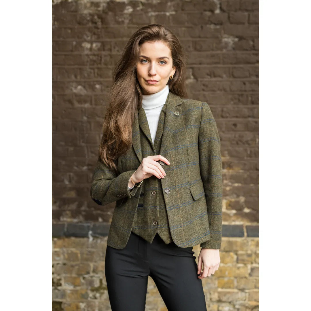 TPSTZ71 - Blazer en tweed vert olive pour femme