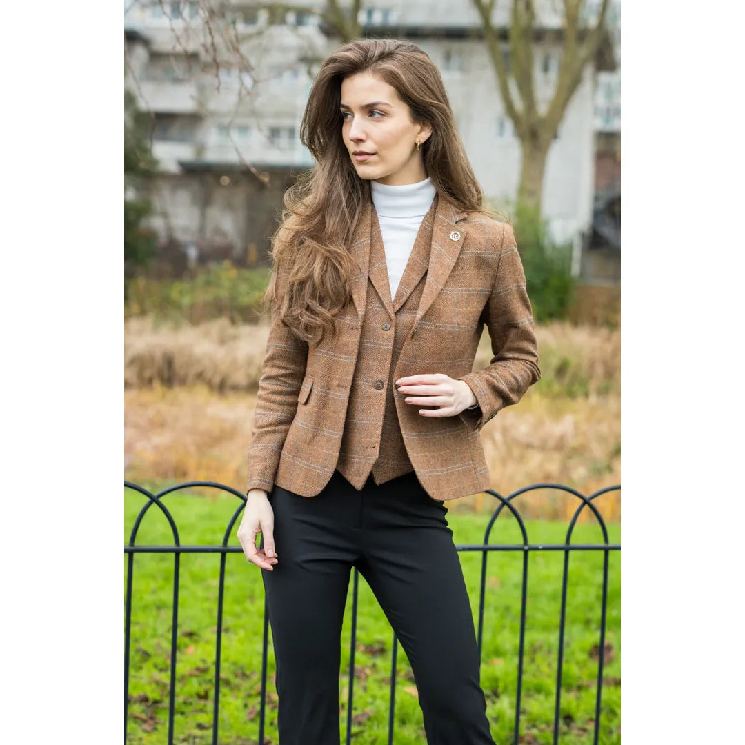 TPSTZ73 - Blazer en tweed marron chêne pour femme