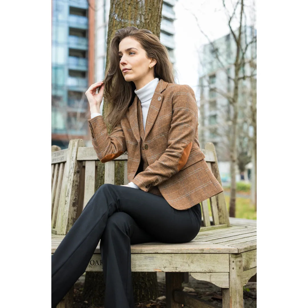 TPSTZ73 - Blazer en tweed marron chêne pour femme