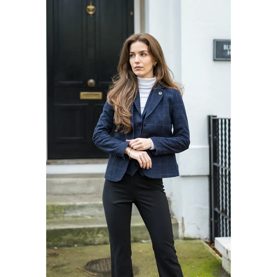 TPSTZ72 - Gilet blazer en tweed bleu marine pour femme