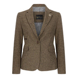 TPW-20 - Blazer en tweed pied-de-poule marron mélangé laine pour femme