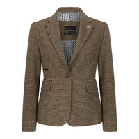 TPW-20 - Blazer en tweed pied-de-poule marron mélangé laine pour femme