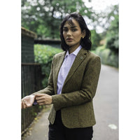 TPW-20 - Blazer en tweed pied-de-poule marron mélangé laine pour femme