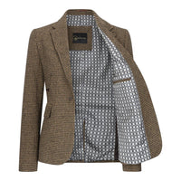 TPW-20 - Blazer en tweed pied-de-poule marron mélangé laine pour femme