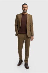 Thomas - Costume trois pièces pour homme en tweed de laine mélangée marron