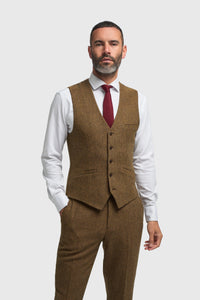 Thomas - Costume trois pièces pour homme en tweed de laine mélangée marron