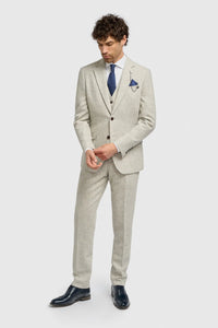 Thomas - Costume trois pièces en tweed gris mélangé laine pour homme