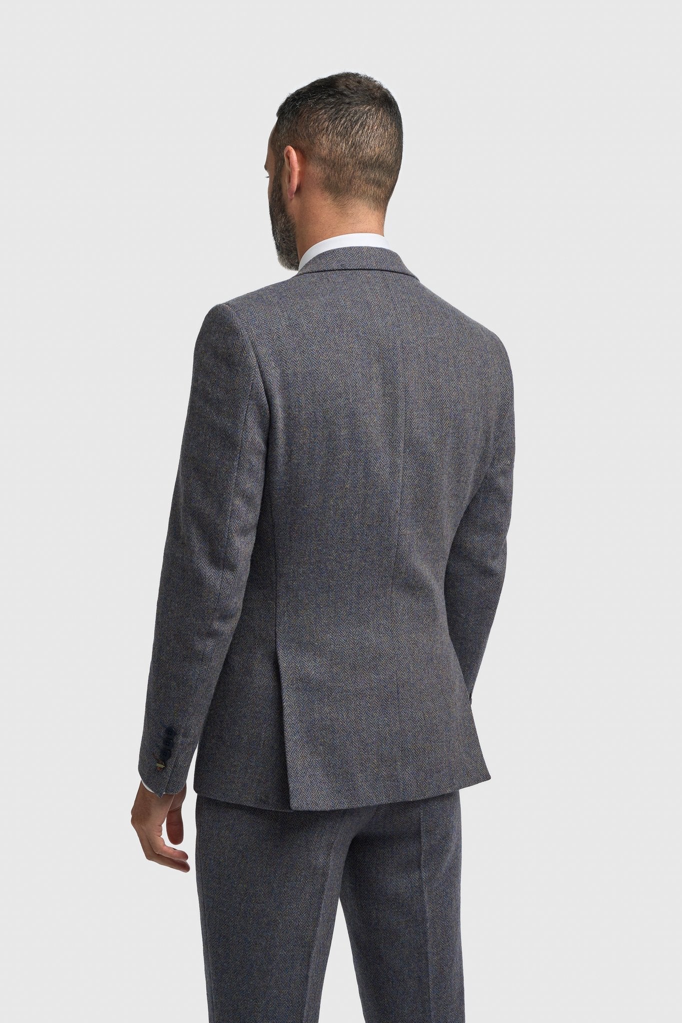 Thomas - Costume trois pièces en tweed de laine mélangée bleu marine pour homme