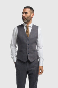 Thomas - Costume trois pièces en tweed de laine mélangée bleu marine pour homme