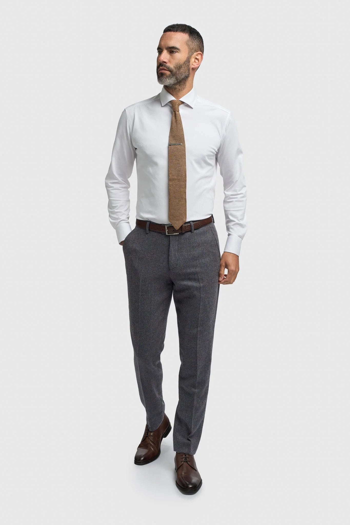 Thomas - Costume trois pièces en tweed de laine mélangée bleu marine pour homme