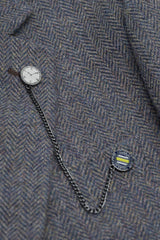 Thomas - Costume trois pièces en tweed de laine mélangée bleu marine pour homme