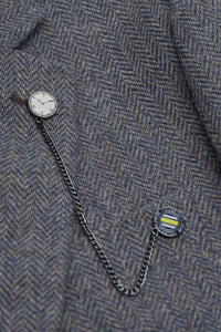 Thomas - Costume trois pièces en tweed de laine mélangée bleu marine pour homme