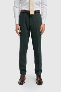 Thomas - Costume 3 pièces en tweed de laine mélangée vert olive