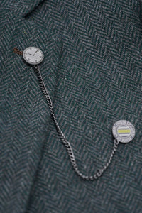 Thomas - Costume 3 pièces en tweed de laine mélangée vert olive