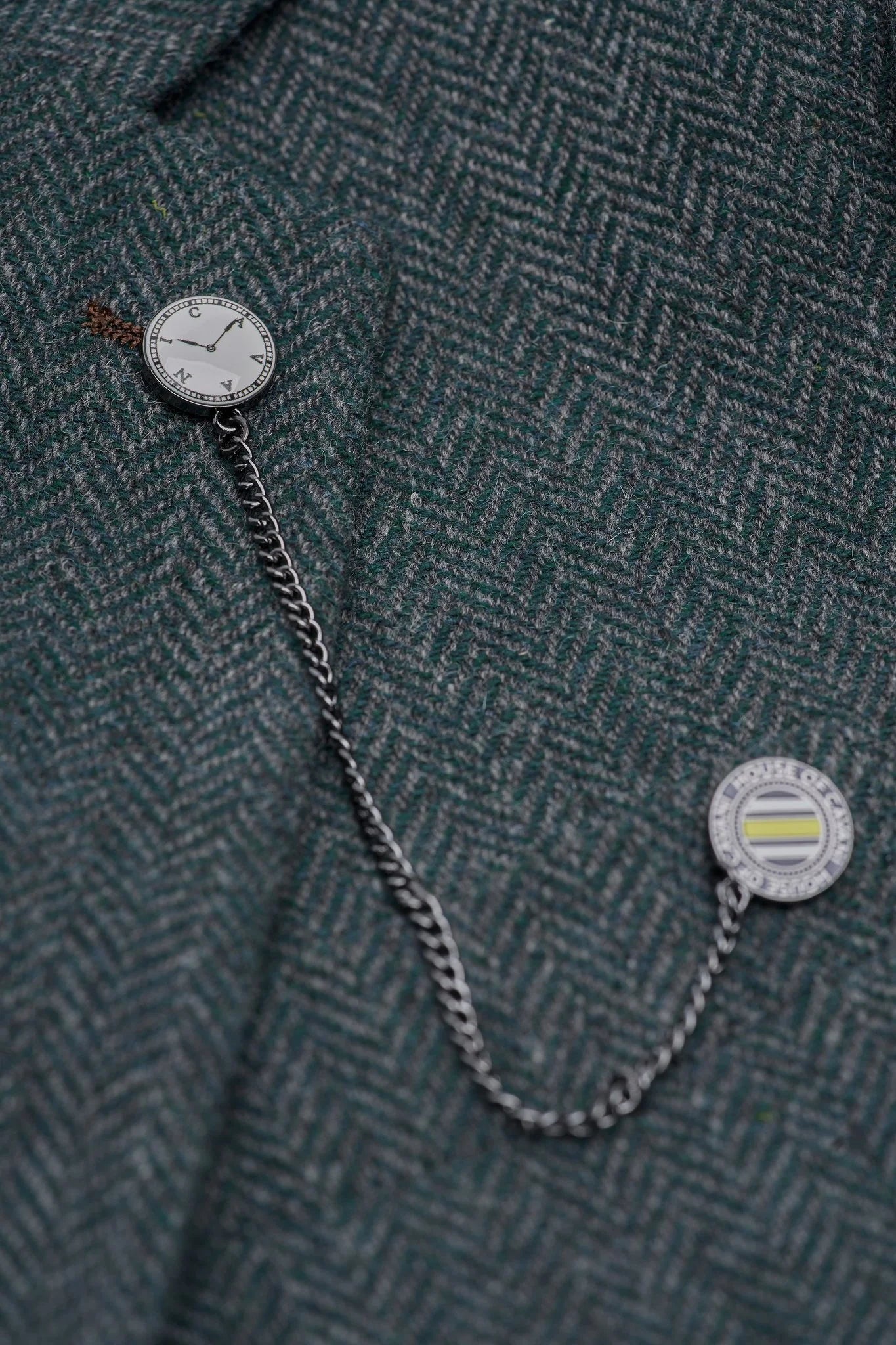 Thomas - Costume 3 pièces en tweed de laine mélangée vert olive