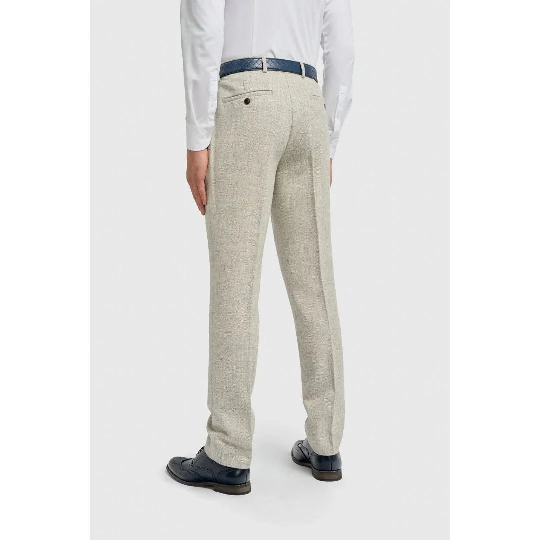 Pantalon Thomas pour homme en tweed à chevrons gris mélangé laine