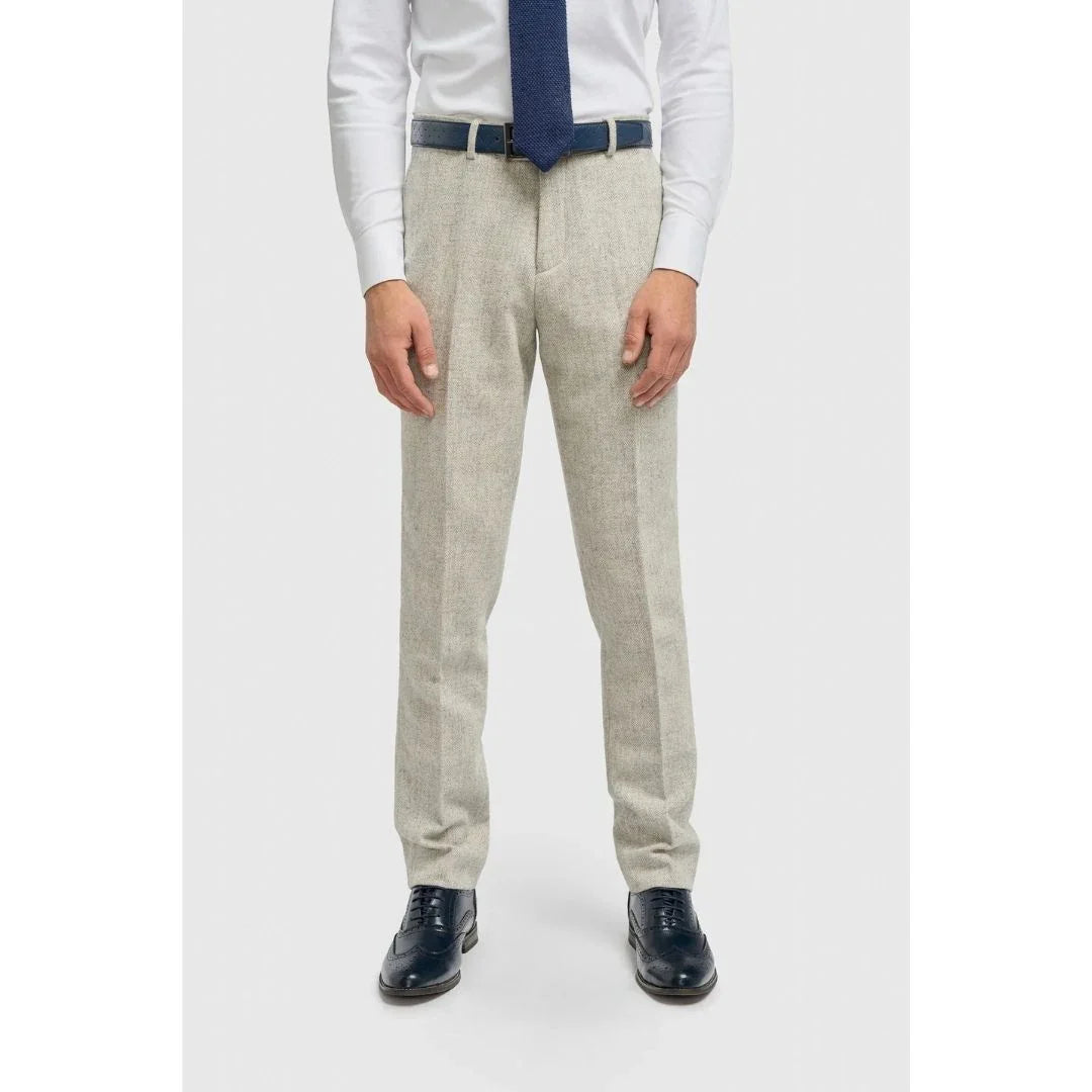 Pantalon Thomas pour homme en tweed à chevrons gris mélangé laine