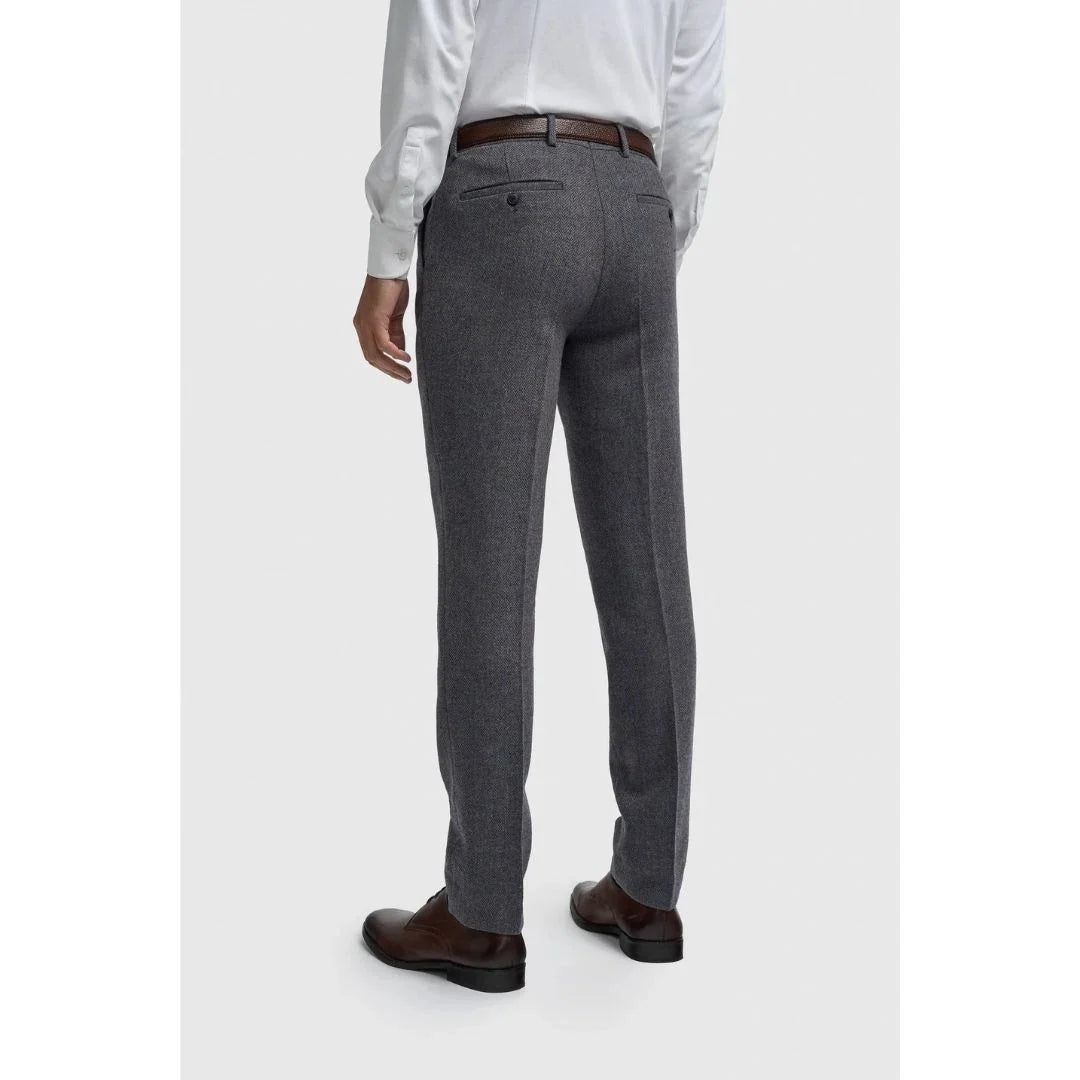 Pantalon Thomas pour homme en tweed à chevrons mélangé laine marine